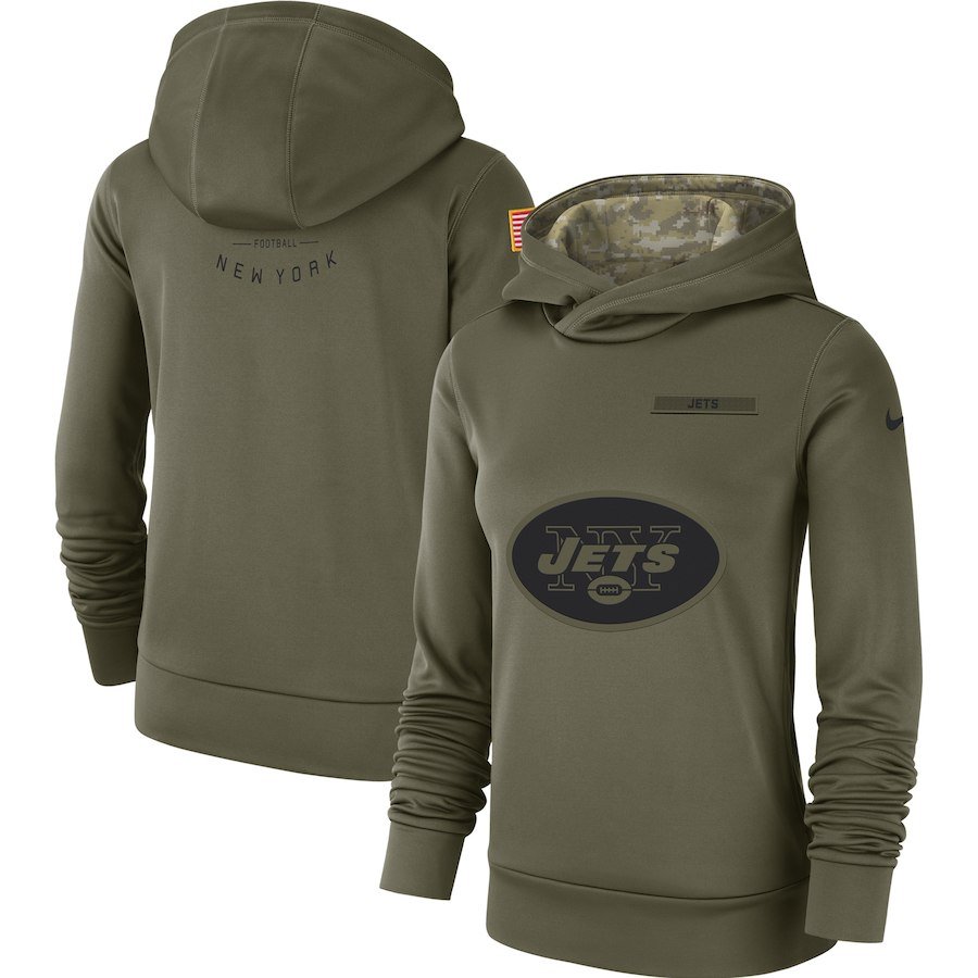 Women's New York Jets 2018 Olive Salute to Service Therma Pullover Hoodie