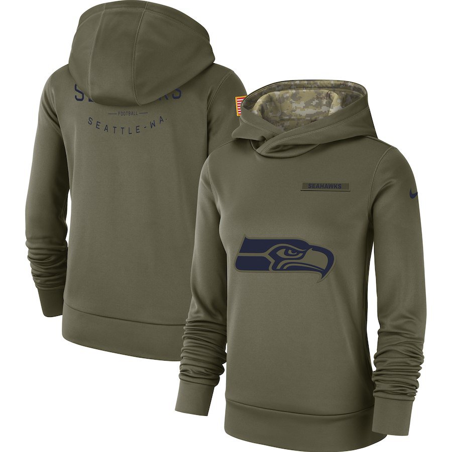 Women's Seattle Seahawks 2018 Olive Salute to Service Therma Pullover Hoodie