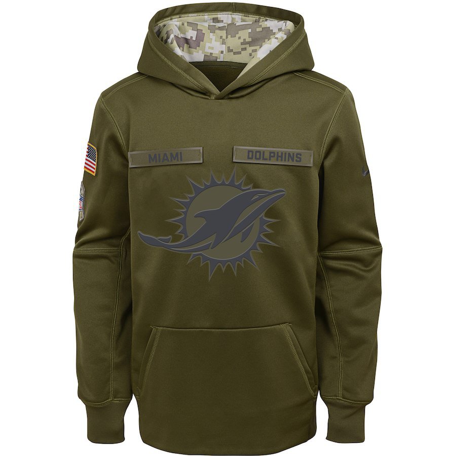 Miami Dolphins Youth Salute to Service Pullover Hoodie - Olive
