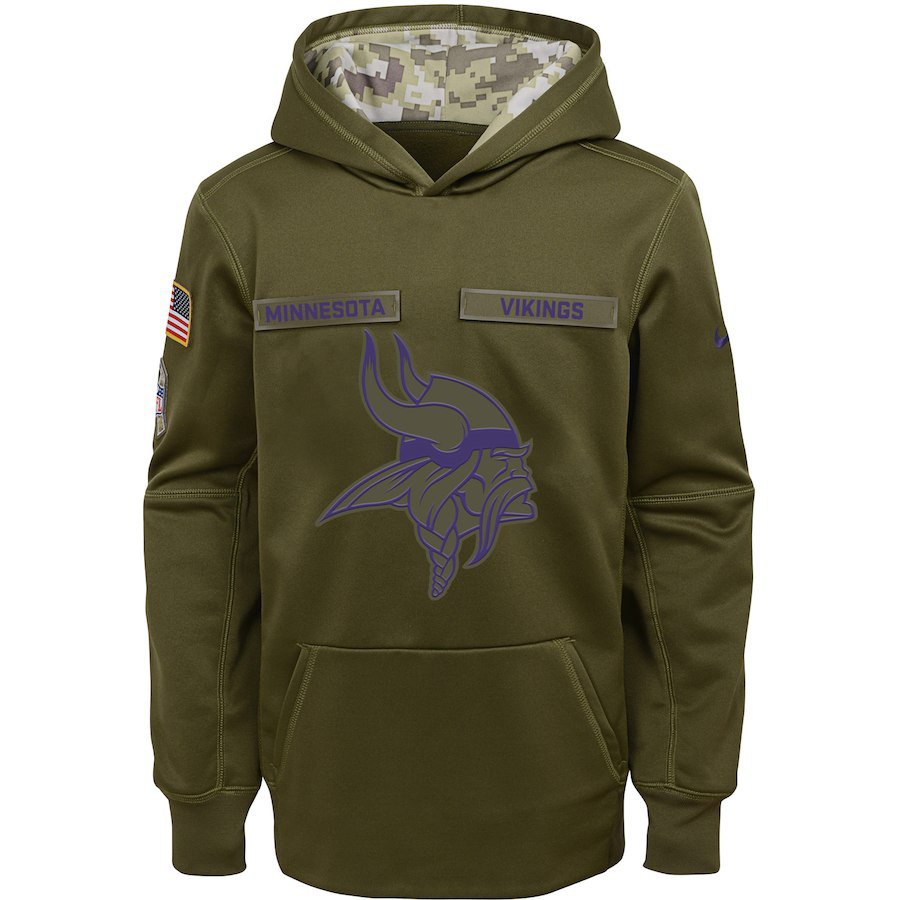 Minnesota Vikings Youth Salute to Service Pullover Hoodie - Olive