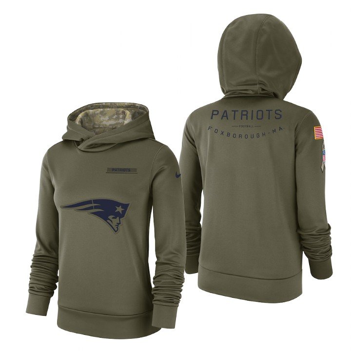Women's New England Patriots # Olive 2018 Salute to Service Hoodie
