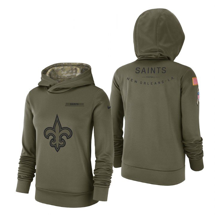Women's New Orleans Saints # Olive 2018 Salute to Service Hoodie
