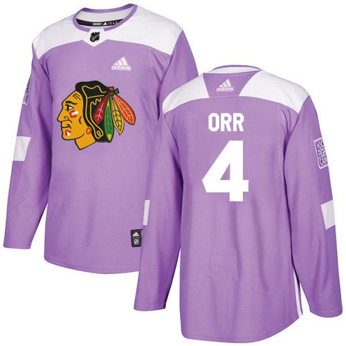 Bobby Orr Men's Chicago Blackhawks Fights Cancer Purple Jersey
