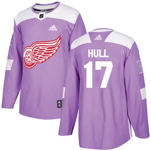 Brett Hull Men's Detroit Red Wings Fights Cancer Purple Jersey