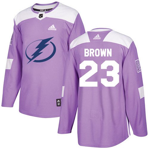 J T  Brown Men's Tampa Bay Lightning Fights Cancer Purple Jersey