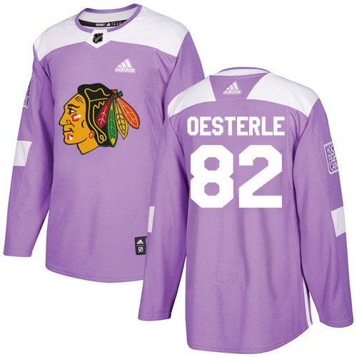 Jordan Oesterle Men's Chicago Blackhawks Fights Cancer Purple Jersey