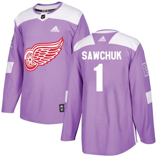 Terry Sawchuk Men's Detroit Red Wings Fights Cancer Purple Jersey