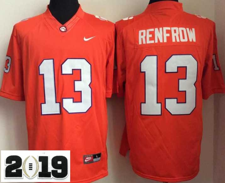 2019 CHAMPIONSHIP Clemson Tigers 13 Hunter Renfrow Orange Stitched Football Jersey