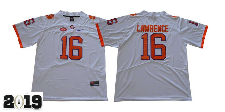 2019 CHAMPIONSHIP Clemson Tigers 16 Trevor Lawrence White Stitched Football Jersey