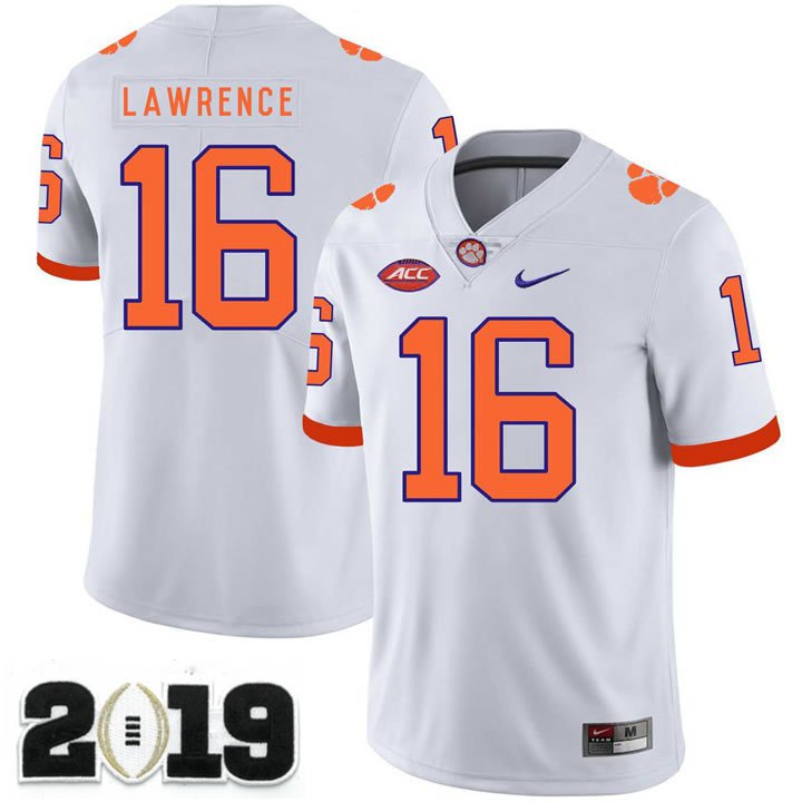 2019 CHAMPIONSHIP Clemson Tigers 16 Trevor Lawrence White Stitched Football Jersey
