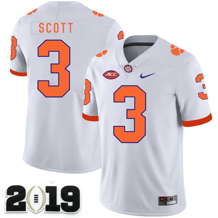 2019 CHAMPIONSHIP Clemson Tigers 3 Artavis Scott White Stitched Football Jersey