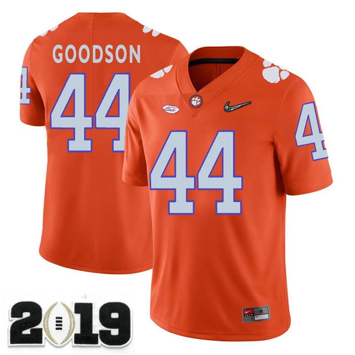 2019 CHAMPIONSHIP Clemson Tigers #44 B.J. Goodson Orange Stitched Football Jersey