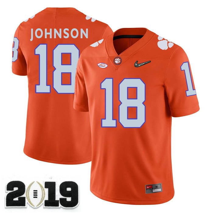2019 CHAMPIONSHIP Clemson Tigers #18 Jadar Johnson Orange Stitched Football Jersey