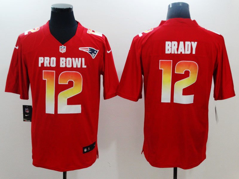 2019 Pro Bowl Patriots #12 Tom Brady AFC Stitched Jersey - Red