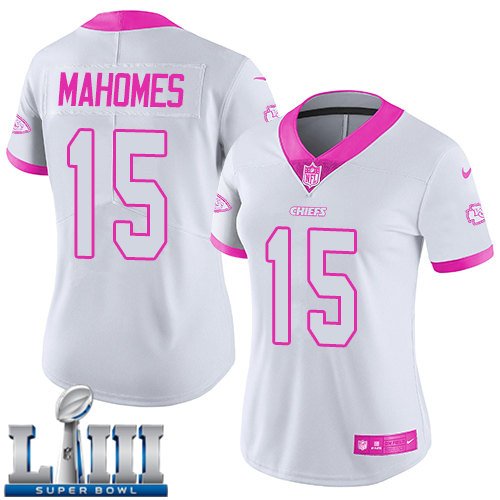 Patrick Mahomes Women's White/Pink 2019 Super Bowl LIII Jersey #15 Chiefs