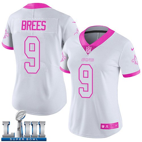 #9 Saints Drew Brees Women's White/Pink 2019 Super Bowl LIII Jersey