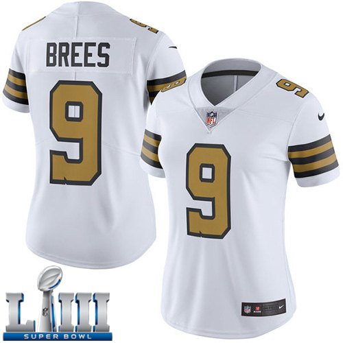 #9 Saints Drew Brees Women's White 2019 Super Bowl LIII Jersey Rush