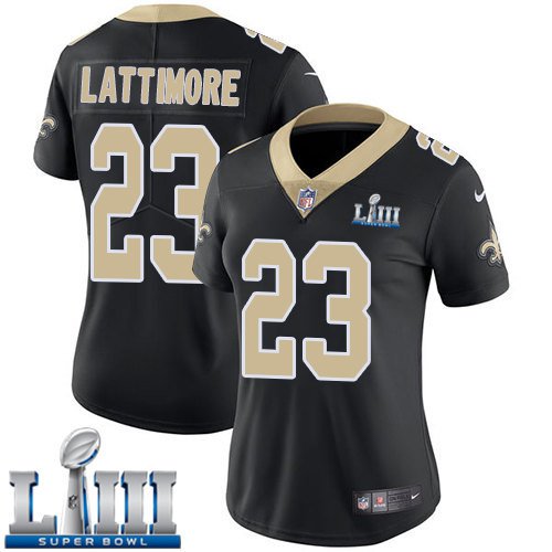 #23 Saints Marshon Lattimore Women's Home Black 2019 Super Bowl LIII Jersey