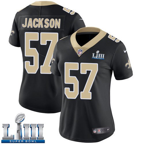 #57 Saints Rickey Jackson Women's Home Black 2019 Super Bowl LIII Jersey