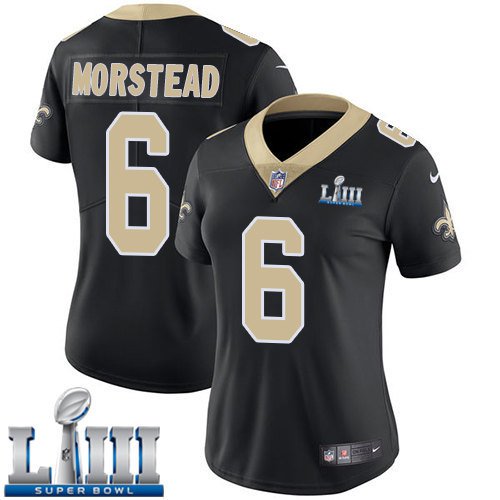 #6 Saints Thomas Morstead Women's Home Black 2019 Super Bowl LIII Jersey