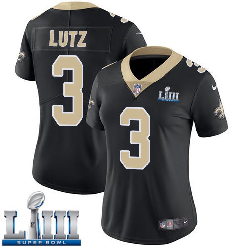 #3 Saints Wil Lutz Women's Home Black 2019 Super Bowl LIII Jersey