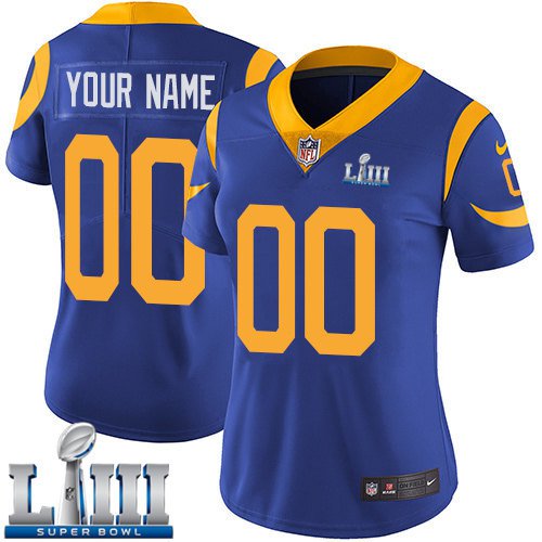 Women's Rams Royal Blue 2019 Super Bowl LIII Jersey Custom Name And Numberized