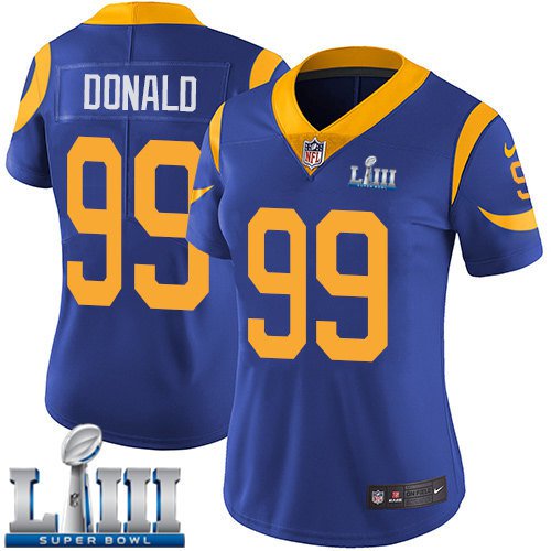 Women's Aaron Donald Rams Royal Blue 2019 Super Bowl LIII Jersey #99