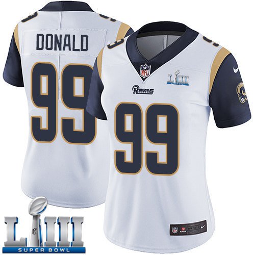 Women's Aaron Donald Rams White 2019 Super Bowl LIII Jersey #99 Road