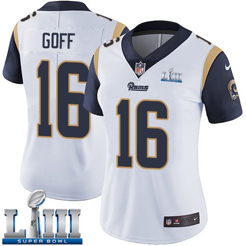 Women's Jared Goff Rams White 2019 Super Bowl LIII Jersey #16 Road