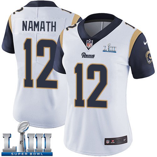 Women's Joe Namath Rams White 2019 Super Bowl LIII Jersey #12 Road