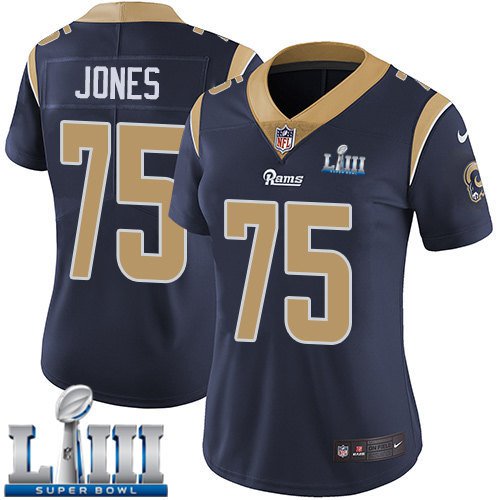 Women's Deacon Jones Rams Navy Blue 2019 Super Bowl LIII Jersey #75 Home