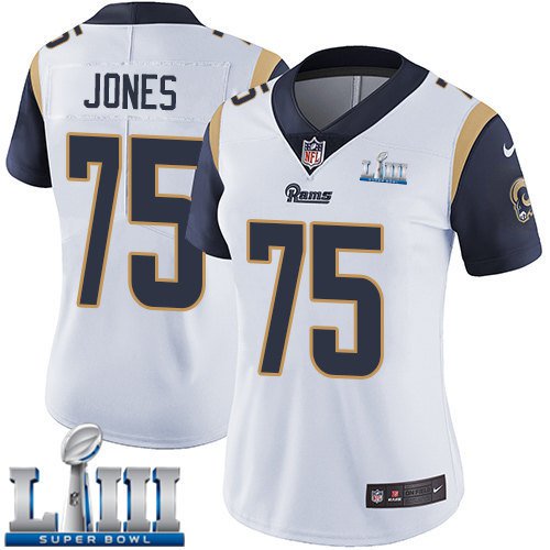 Women's Deacon Jones Rams White 2019 Super Bowl LIII Jersey #75 Road