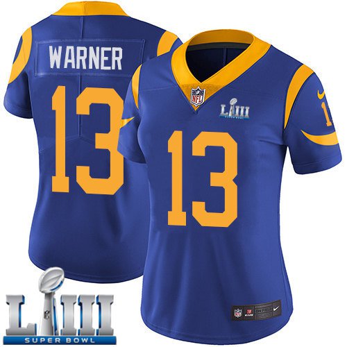 Women's Kurt Warner Rams Royal Blue 2019 Super Bowl LIII Jersey #13