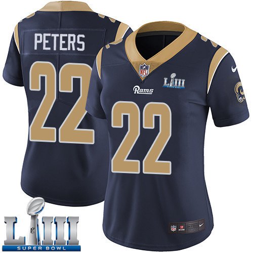 Women's Marcus Peters Rams Navy Blue 2019 Super Bowl LIII Jersey #22 Home