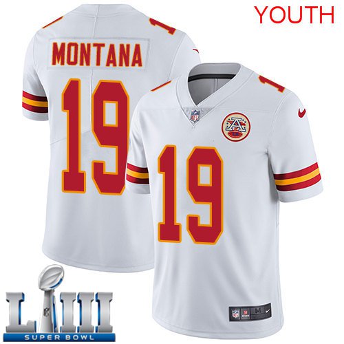 Youth Chiefs #19 Joe Montana White 2019 Super Bowl LIII Jersey