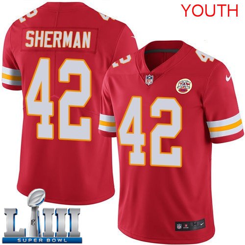 Youth Chiefs #42 Anthony Sherman Red 2019 Super Bowl LIII Jersey