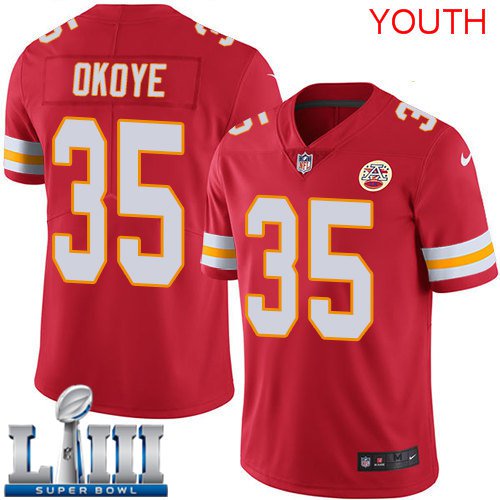 Youth Chiefs #35 Christian Okoye Red 2019 Super Bowl LIII Jersey