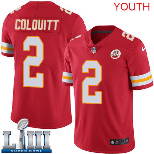 Youth Chiefs #2 Dustin Colquitt Red 2019 Super Bowl LIII Jersey