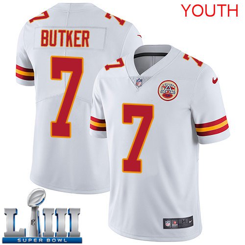 Youth Chiefs #7 Harrison Butker White 2019 Super Bowl LIII Jersey