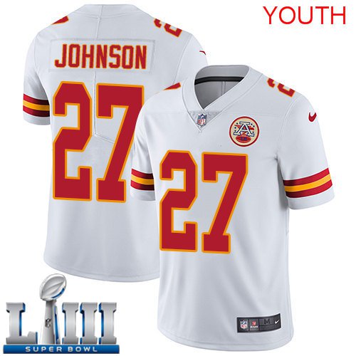 Youth Chiefs #27 Larry Johnson White 2019 Super Bowl LIII Jersey