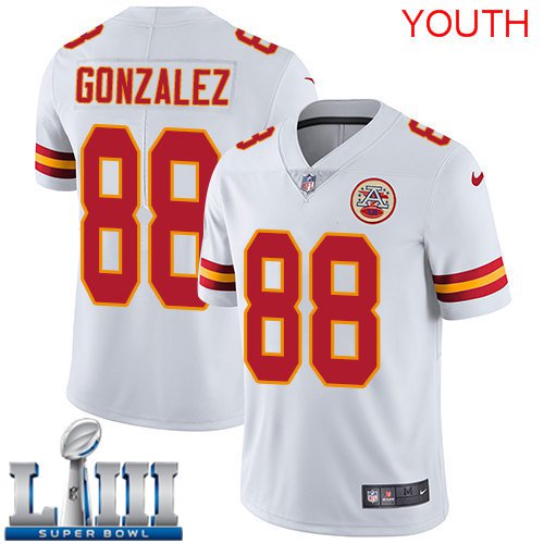 Youth Chiefs #88 Tony Gonzalez White 2019 Super Bowl LIII Jersey