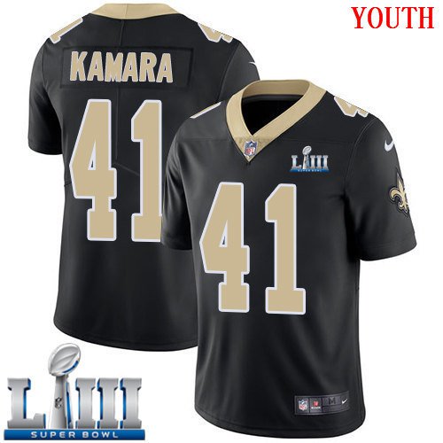 #41 Saints Alvin Kamara Youth Home Black 2019 Super Bowl LIII Jersey