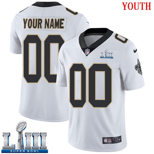 Saints Youth Road White 2019 Super Bowl LIII Jersey: Custom Name And Numberized