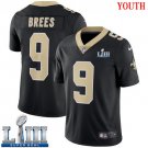 #9 Saints Drew Brees Youth Home Black 2019 Super Bowl LIII Jersey