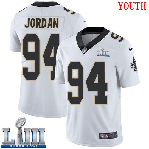 #94 Saints Cameron Jordan Youth Road White 2019 Super Bowl LIII Jersey