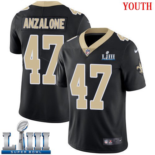 #47 Saints Alex Anzalone Youth Home Black 2019 Super Bowl LIII Jersey