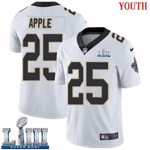 #25 Saints Eli Apple Youth Road White 2019 Super Bowl LIII Jersey