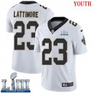 #23 Saints Marshon Lattimore Youth Road White 2019 Super Bowl LIII Jersey