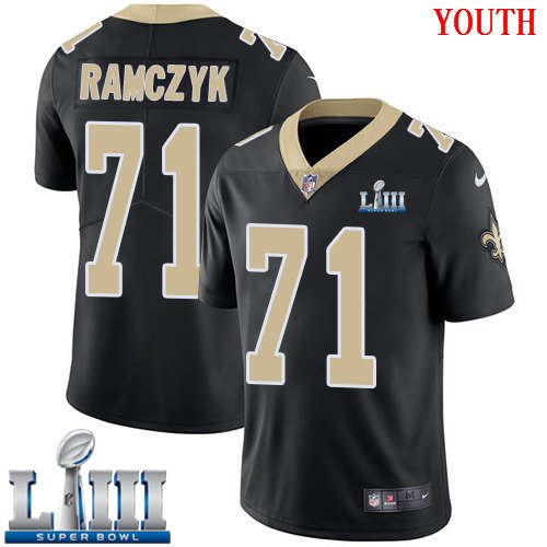 #71 Saints Ryan Ramczyk Youth Home Black 2019 Super Bowl LIII Jersey