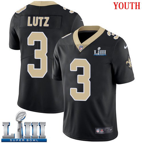 #3 Saints Wil Lutz Youth Home Black 2019 Super Bowl LIII Jersey